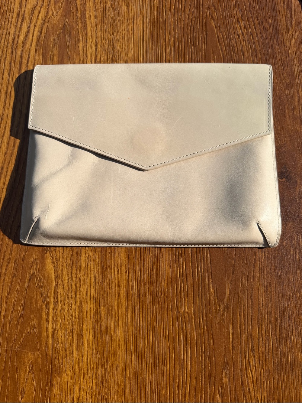 ABLE Ivory Leather Envelope Clutch Bag Magnetic Snap Minimalist